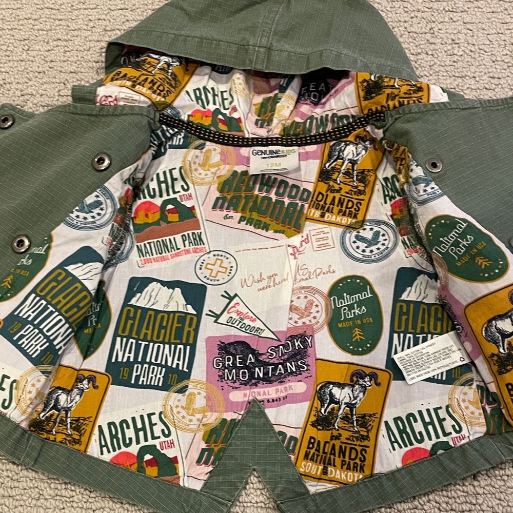 OshKosh B'gosh unisex Green Hooded coat with patterned inside - Picture 5 of 7